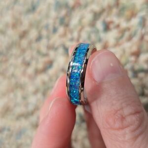 Handmade Opaline Blue Ring Women 7.5